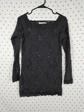 Victoria's Secret Black Floral Lace Sheer Mini Dress Cover Up Long Sleeve XL